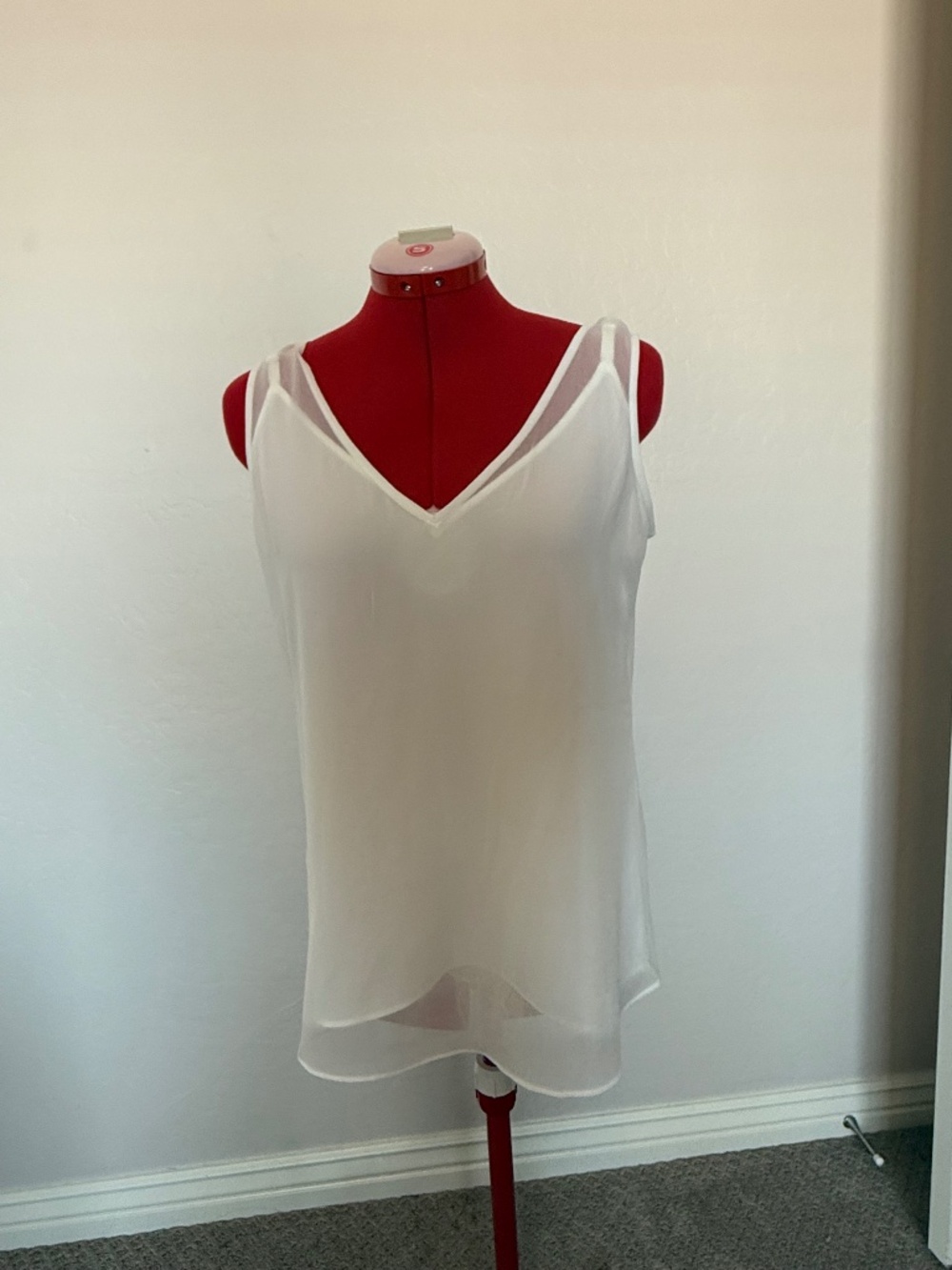 White House Black Market White Sheer V-Neck Sleeveless Blouse
